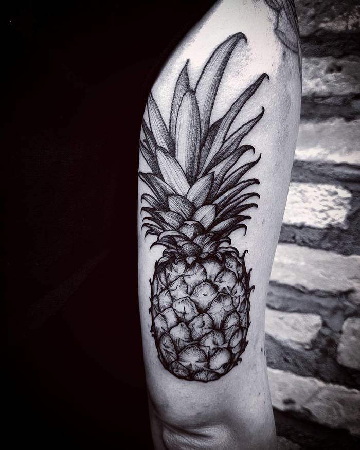 Blackwork Pineapple Tattoo by fetattooer