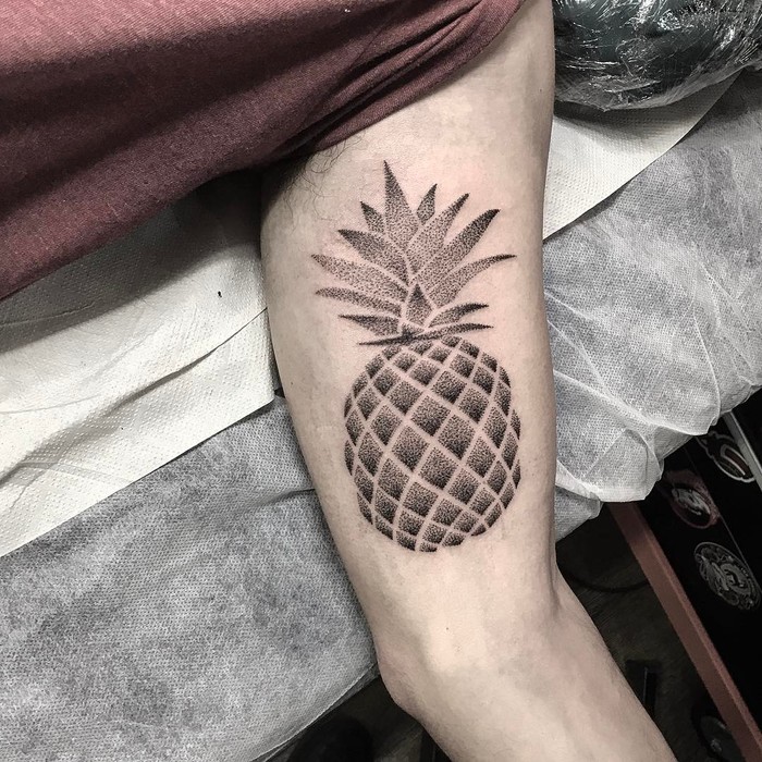 Dotwork Pineapple Tattoo by fishman_ink