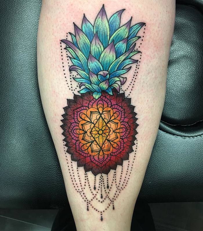 Colored Mandala Pineapple Tattoo by christina0727