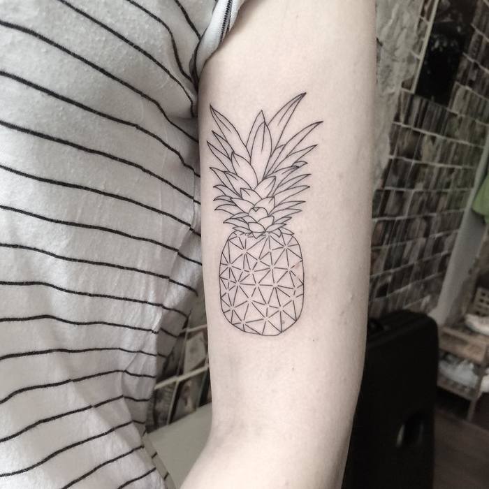 Minimalist Linework Pineapple Tattoo by mary_tereshchenko