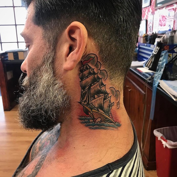 Traditional Ship Tattoo by nickwallace_tattooer