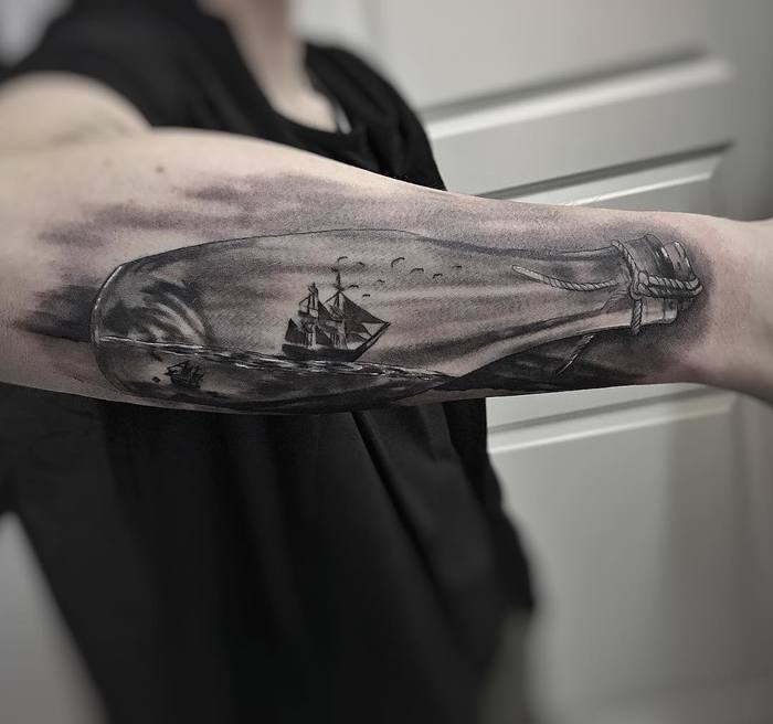 Ship in a Bottle Tattoo by issapointblank