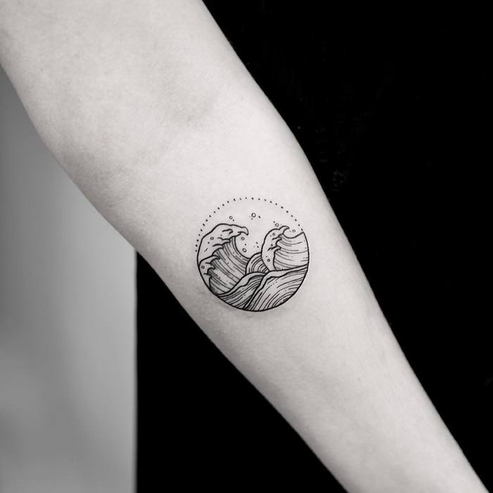 Circular Linework Wave Tattoo by joicewang.nyc