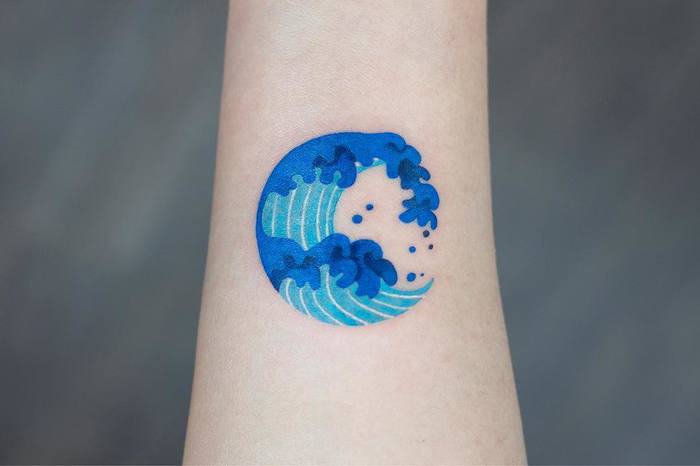 Blue Ink Wave Tattoo by zihee_tattoo