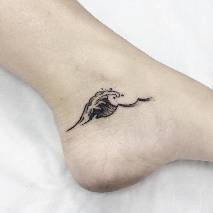 Little Wave Tattoo on Ankle by victoriascarlet93