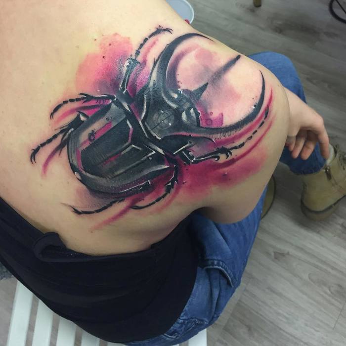 Watercolor Beetle Tattoo by getbambam