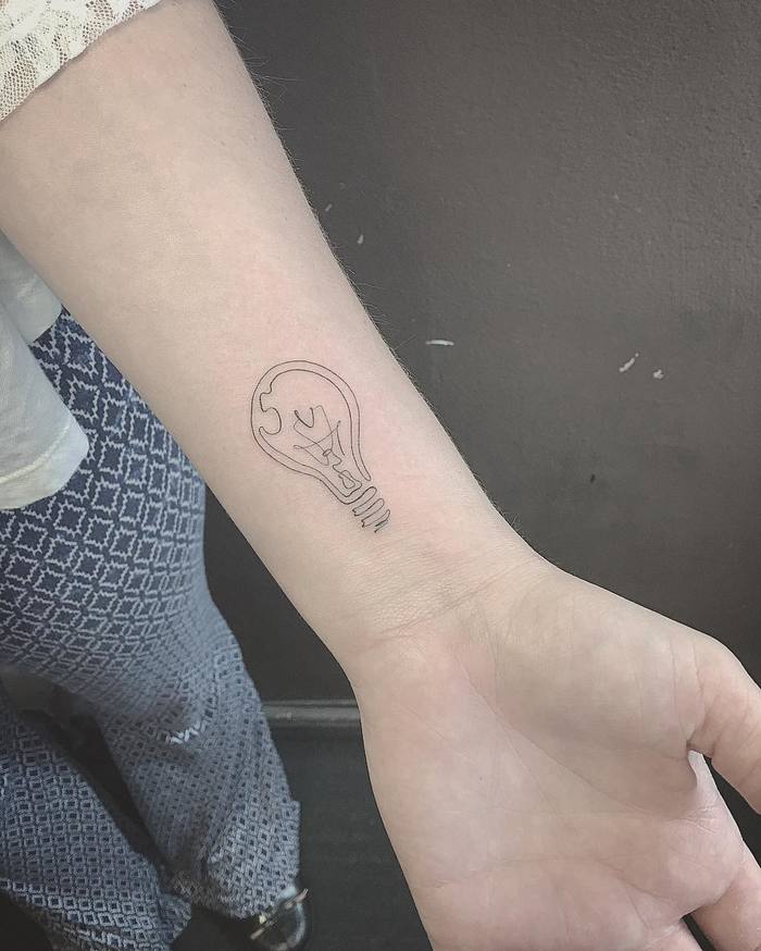 Single Line Light Bulb Tattoo by east_ssc