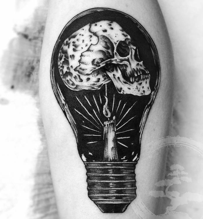 Blackwork Light Bulb Tattoo by davidraminhostattoo