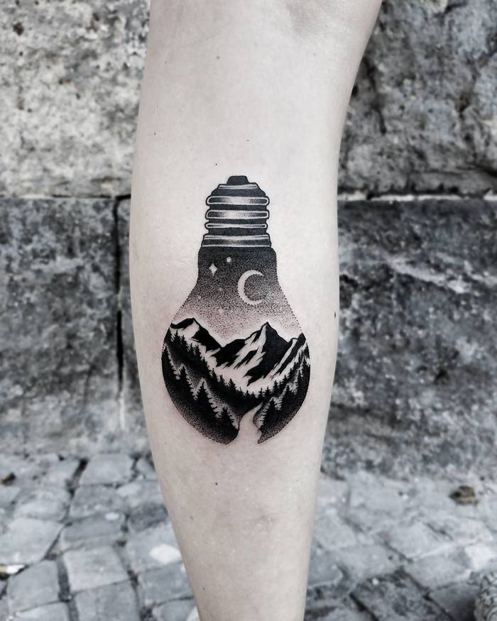 Landscape Bulb Tattoo by homemaderulez