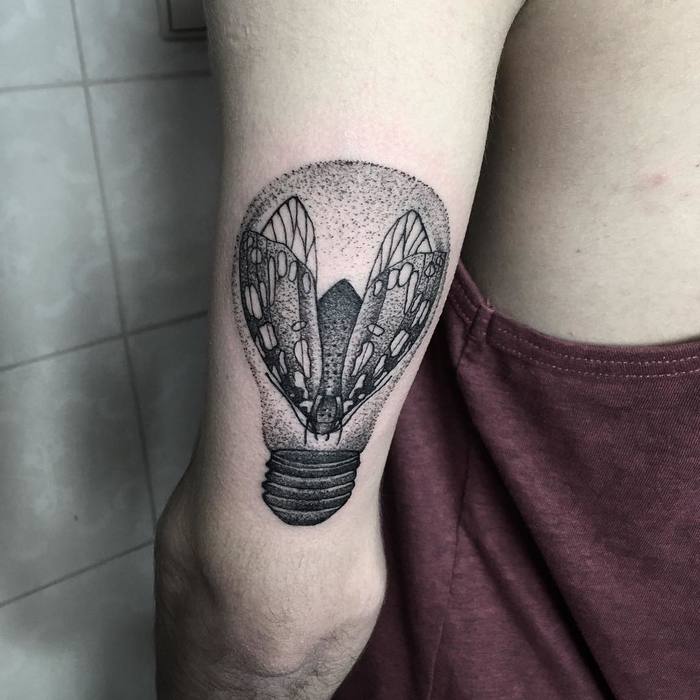 Dotwork Light Bulb Tattoo by klaudia_holda