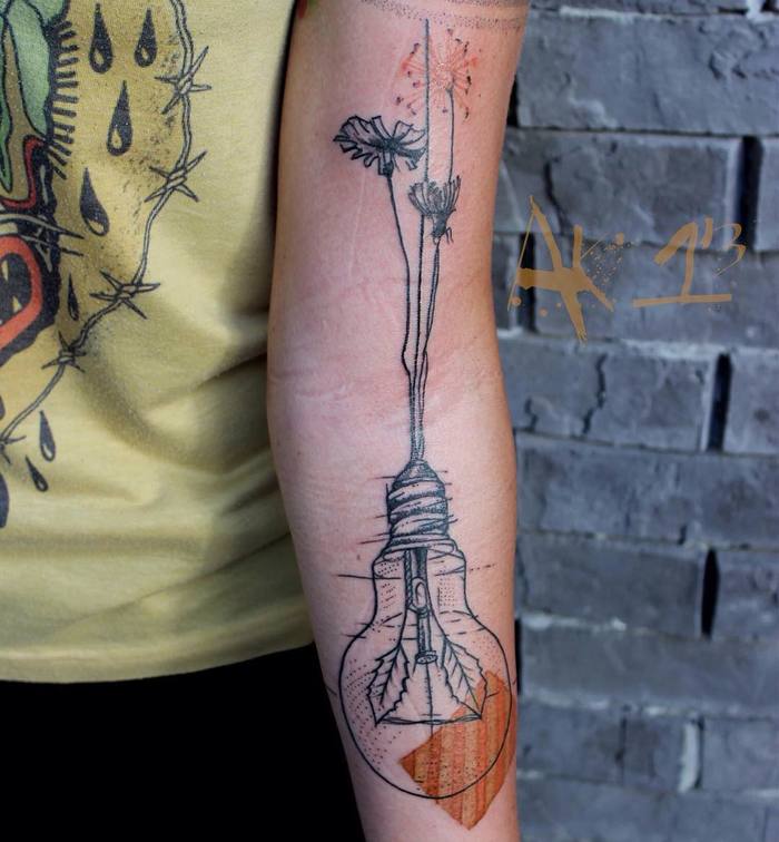 Sketchy Light Bulb Tattoo by artemkorobov_tattoo_art