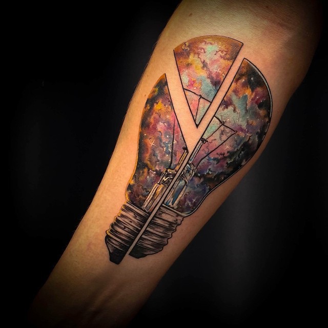 Cosmic Light Bulb Tattoo by broslavskiy
