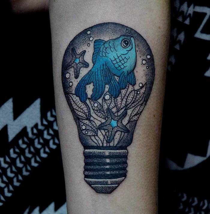Aquarium Light Bulb Tattoo by kikaink