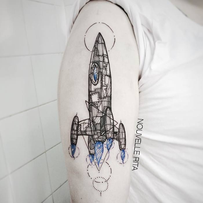 Sketch Style Rocket Tattoo by nouvellerita