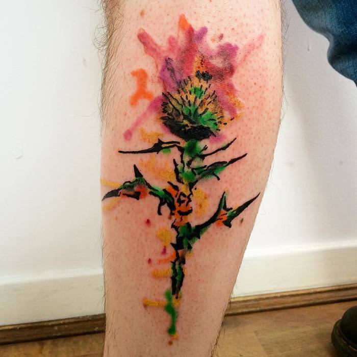 Watercolor Thistle Tattoo by feline_sick