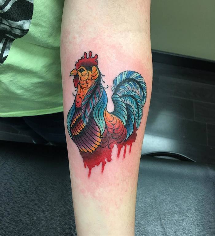 Rooster Tattoo by christinatattooer