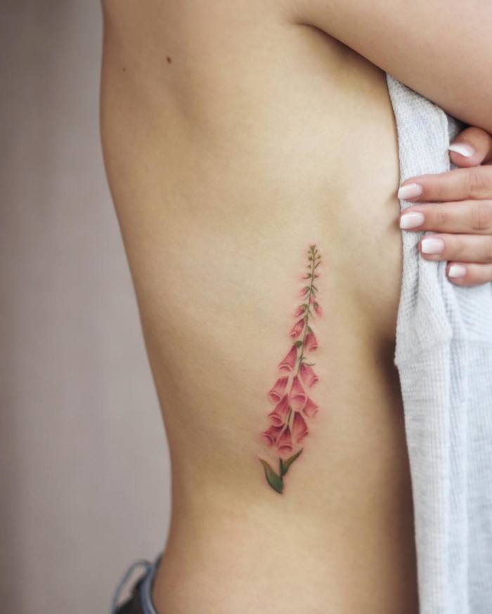 Foxglove Tattoo on Side by Cindy van Schie