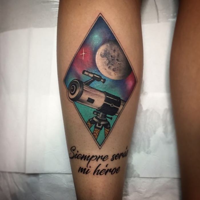Telescope and Moon Tattoo by zamo_artwork